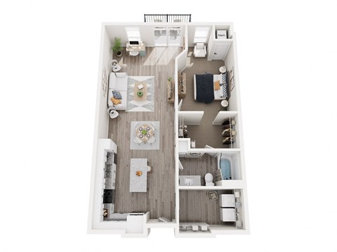 Floor plan for 1 bed, 1 bath, 1035 sqft